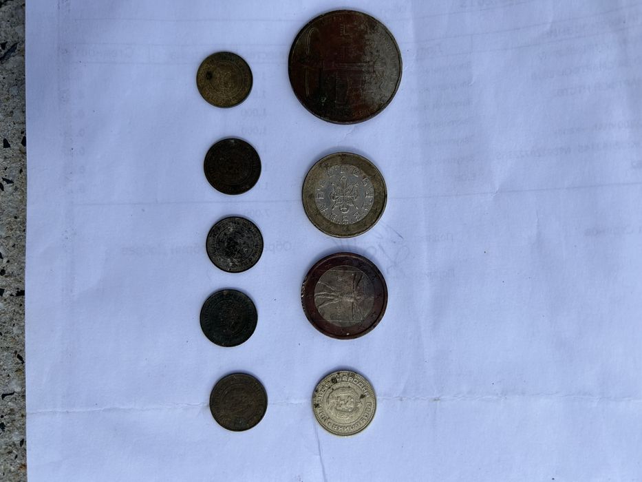 Лот монети и банкнота БГ и две монети евро.