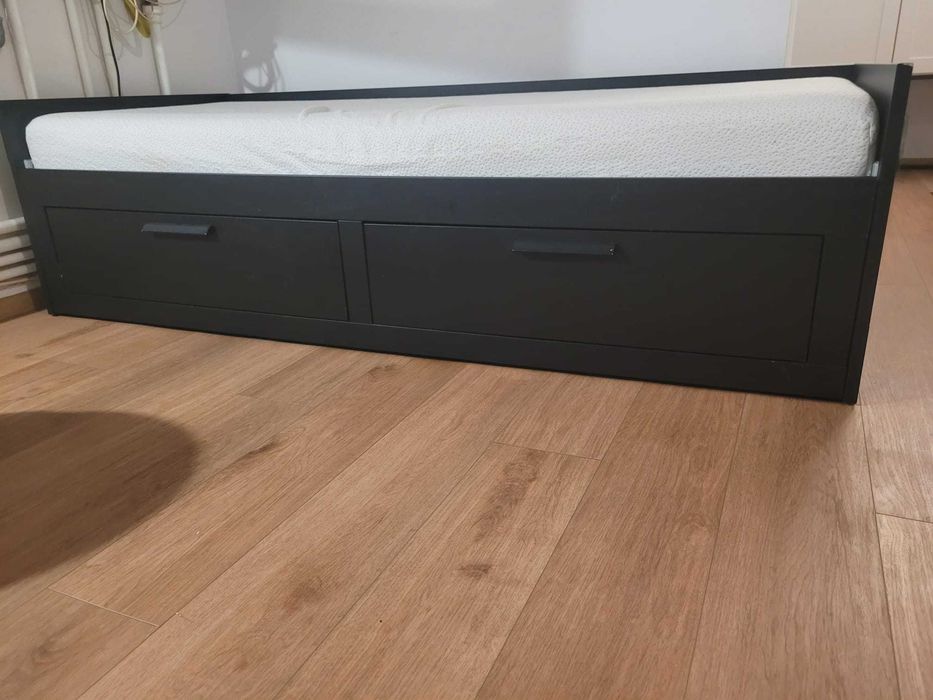 Cadru divan cu 2 sertare, negru, 80x200 cm BRIMNES-Ikea CU SALTELE