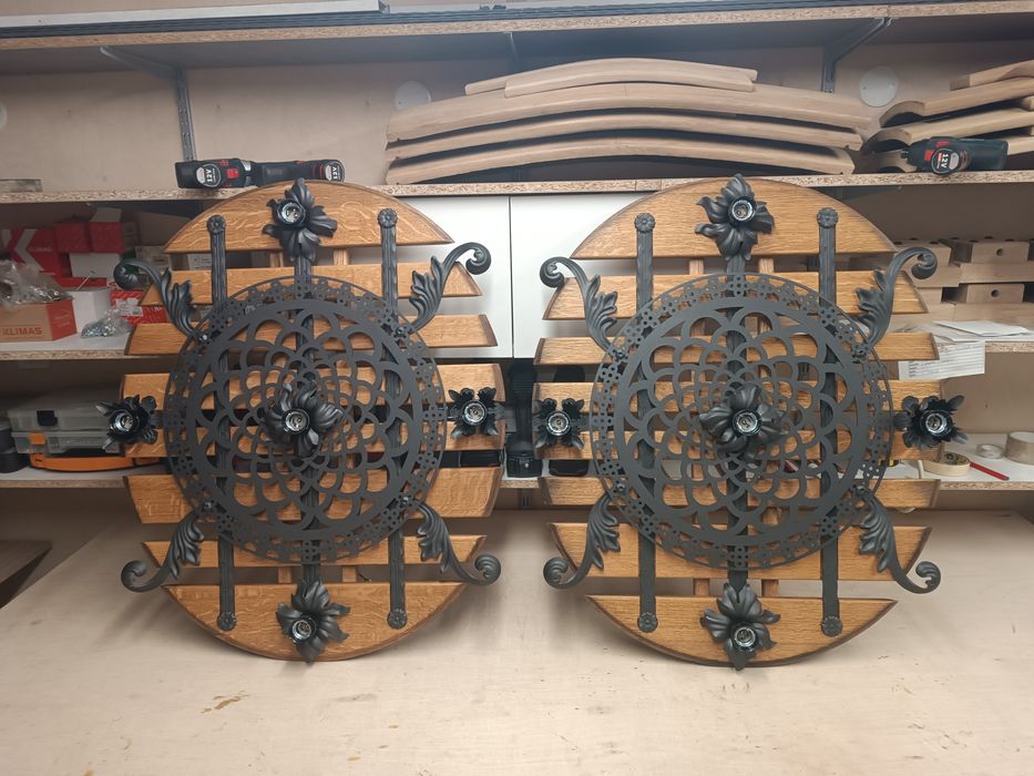 Ръчна изработка на битово осветление от дъно на дъбово буре.