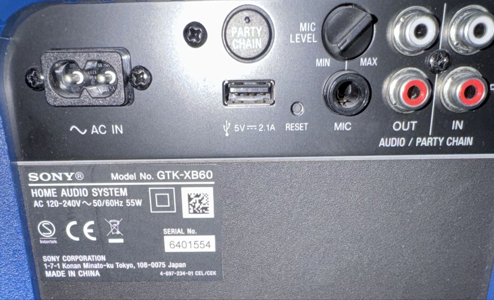 Sistem audio Sony GTKXB60, Bluetooth, Extra Bass, baterie, Party chain,