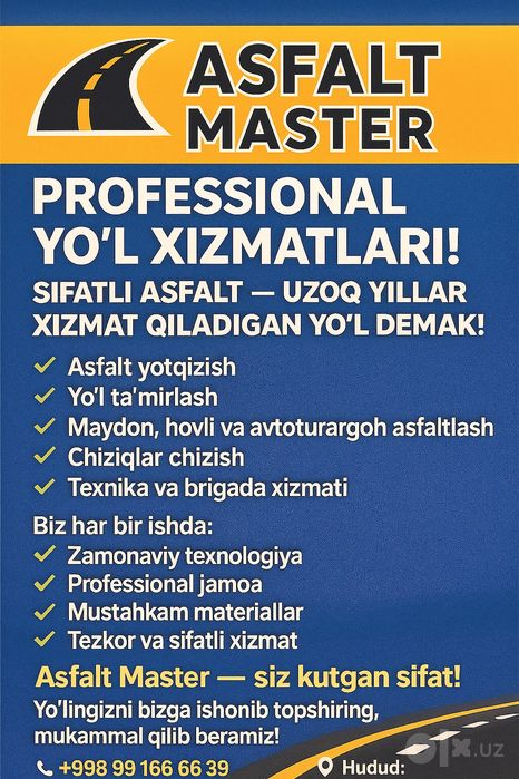 Asfalt sifatli асфальт uzoq mudatga kafolat beramiz