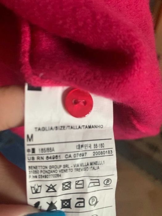 Жилетка Benetton цвят фуксия ( мерино), размер S/XS