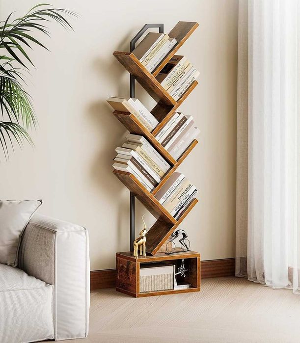 Масивна Библиотека с 6 рафта стабилна и ефектна от дърво + метал