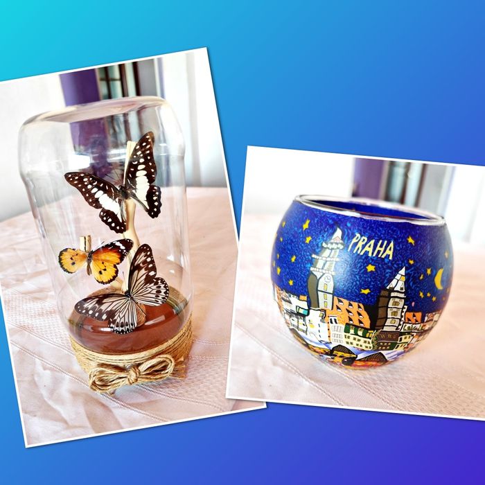 Fluturi naturali și bol sticla murano