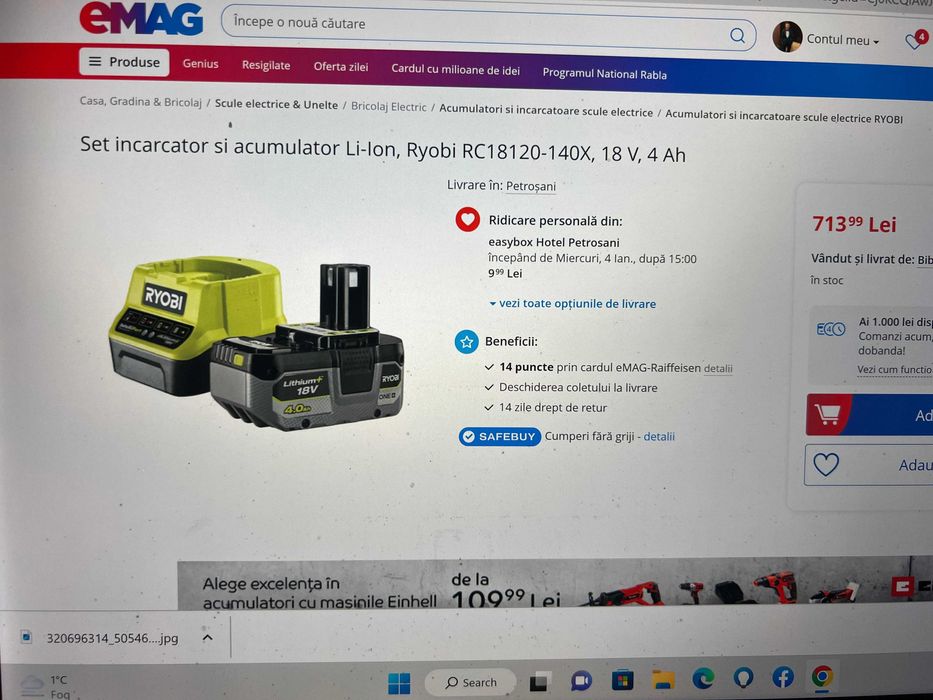 Ryobi -2024  acumulator 4 Ah- 18V Ryobi