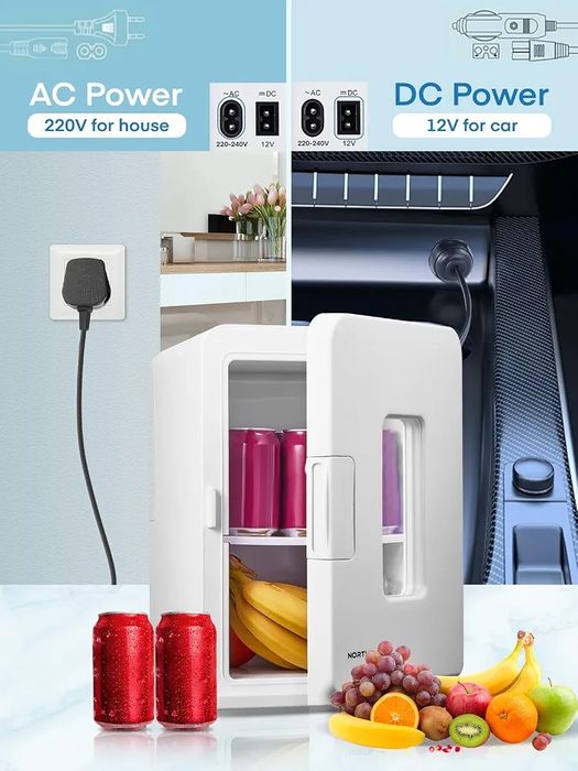 15L Мини Хладилник 12V / 220V с функции за охлаждане и затопляне, Бял, NORTHCLAN
