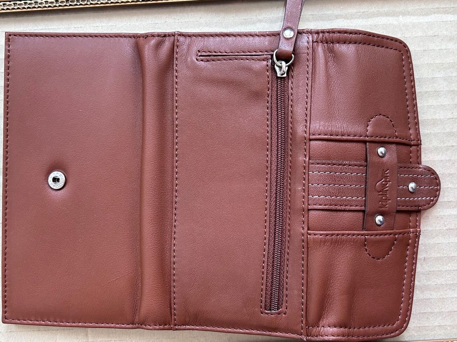 Kipling new leather wallet светло кафяв кожен портфейл