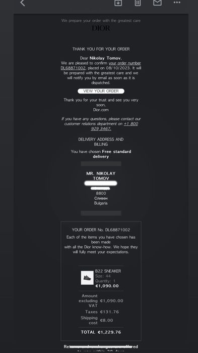 44 Номер Обувки Dior B22 С бележка