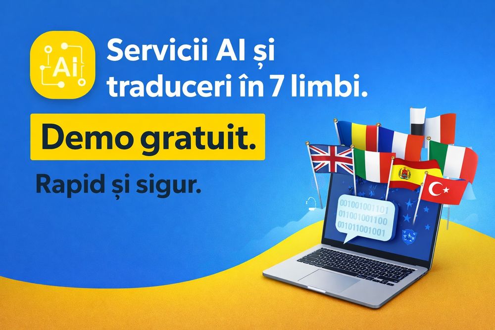 Servicii AI și traduceri în 7 limbi. Demo gratuit.