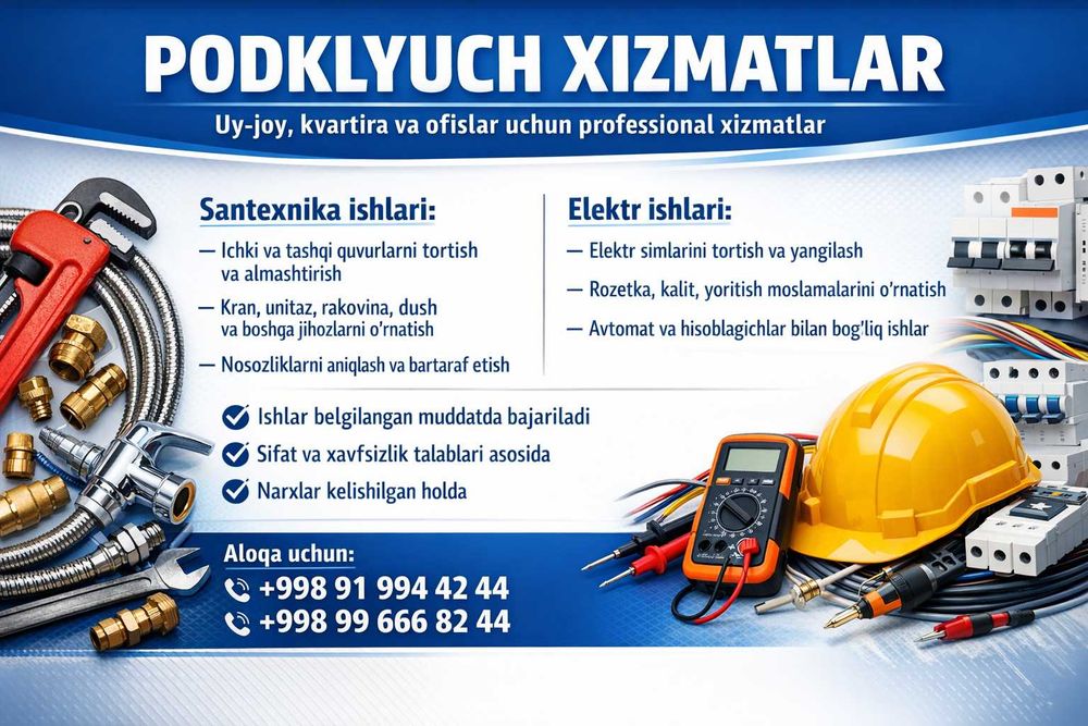 podkluch ishlar remont santexnika elektrik ishlar