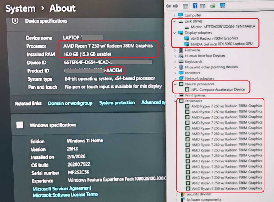NVIDIA RTX 5060 8GB/AMD Ryzen 7 250/16GB RAM/512GB SSDNVME/15.6 FullHD IPS 144hz/Lenovo LOQ Gaming геймърски лаптоп пълен комплект гаранция до 09.2026