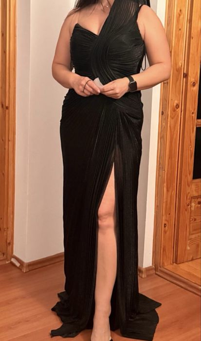 Rochie ocazie neagră șliț de seară design special