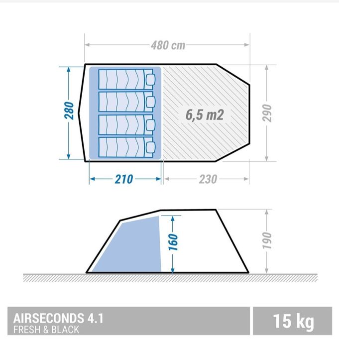 Cort camping 4 Persoane AIR SECONDS 4.1 Fresh&Black