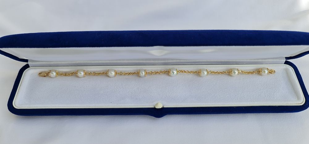 Brățară handmade din aur galben 14k și perle Akoya