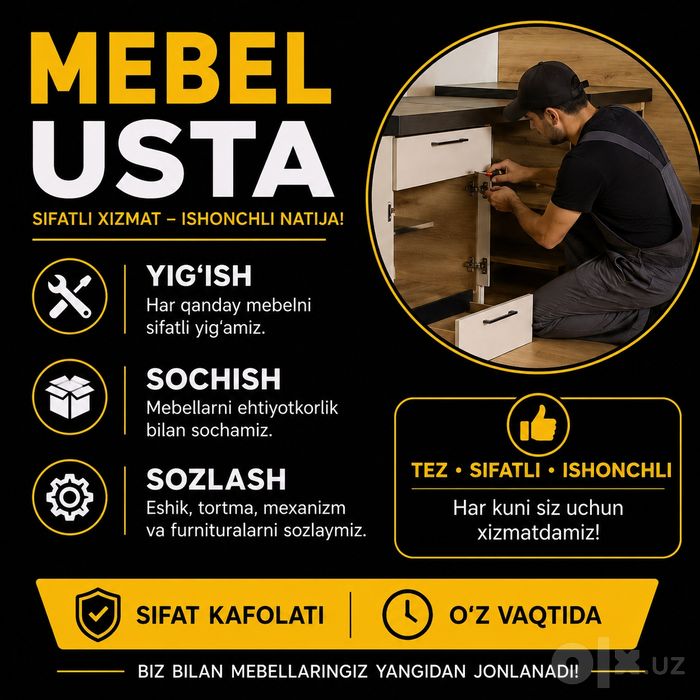 Мебел уста йигиш сочиш созлаш хизмати