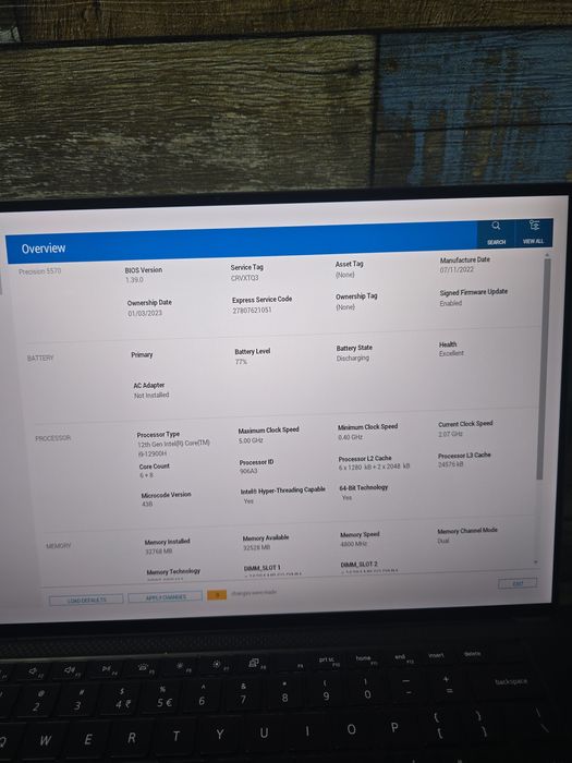 Dell Precision 5570 – i9-12900H / RTX A2000 / 32GB DDR5 / 1TB / 4K UHD+ Touch – КАТО НОВ!