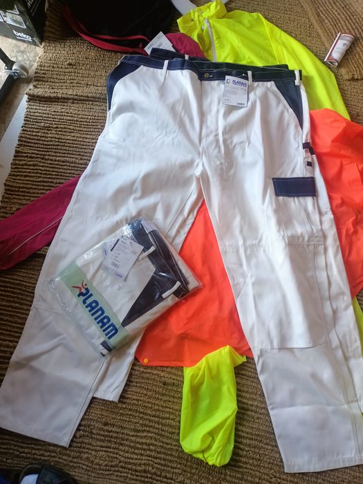 Pantaloni lucru/munca/salopeta albi faiantari zidari"Planam"noi52/64