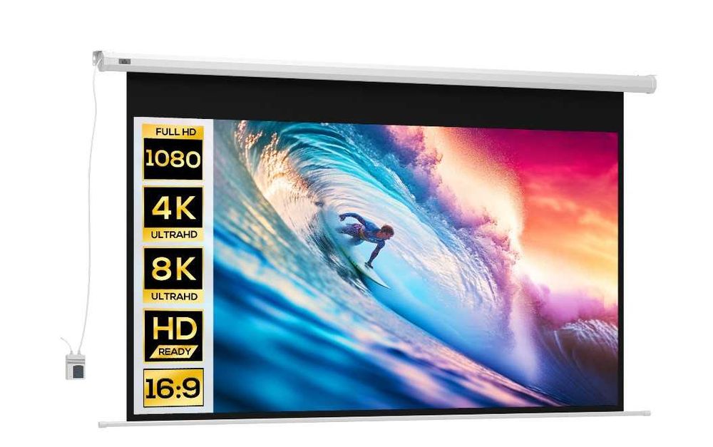 HOMCOM Ecran de Proiecție Motorizat 100" 16:9 cu Telecomandă, 251x8x168 cm, Alb. Este nou si sigilat.