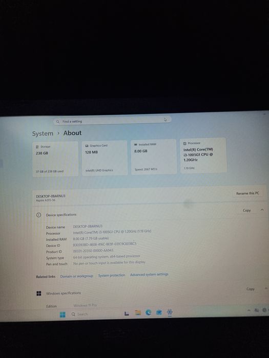 Noble Amanet - Acer Aspire, I3 1005G1, 8GB, 256GB