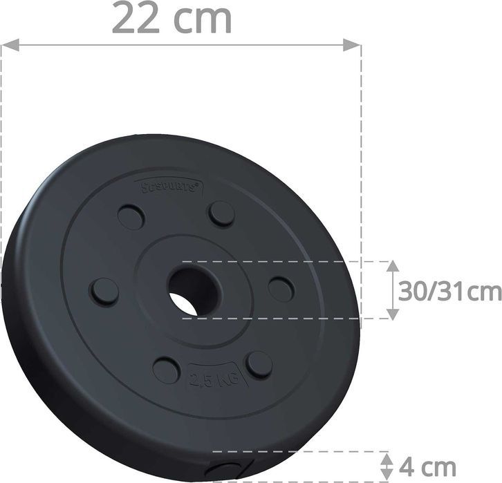 Set de 2 discuri, 2 x 2,5 kg, Plastic, Negru