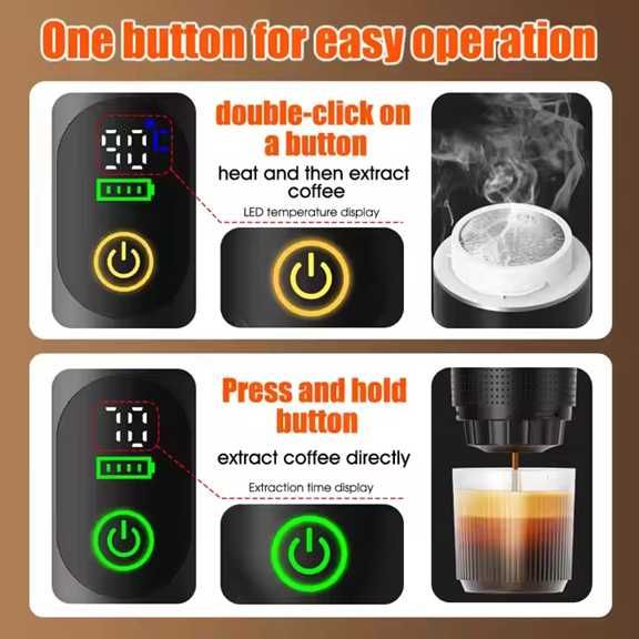 Espressor portabil cu LED cafea calda/rece 72W rezerv 80ml 7500mAh ALB
