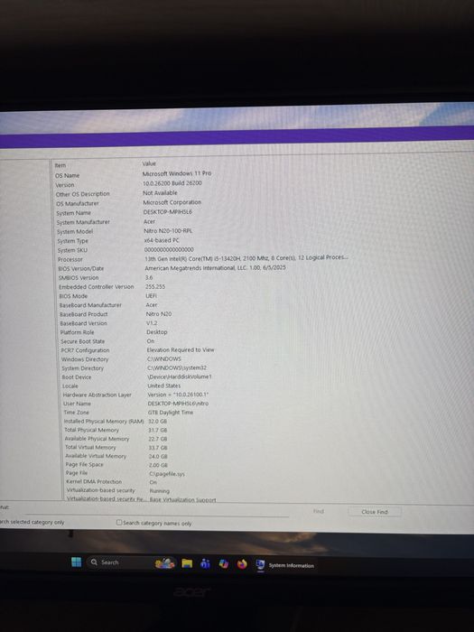 PC Gaming ACER Nitro 20 N20-100