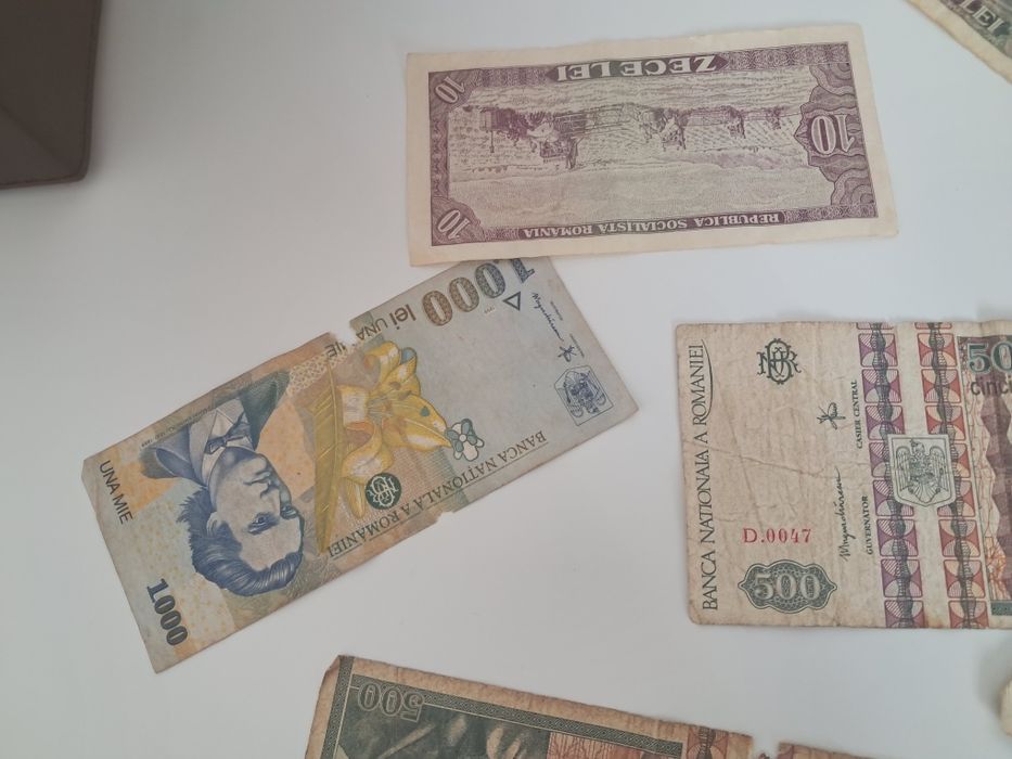 Lot 7 bancnote vechi românești (Perioada Socialistă RSR și anii '90)