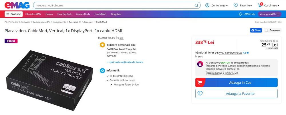 Suport Vertical GPU Placa video Cablu Riser CableMod