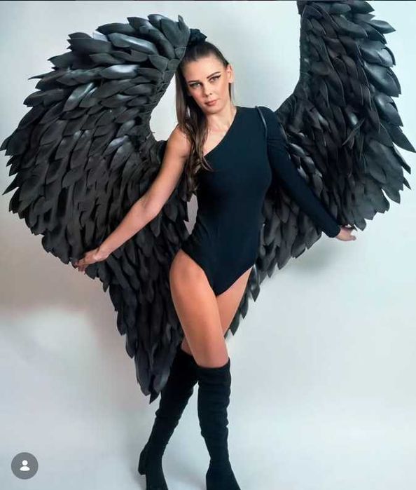 Черни ангелски крила за фотосесии – cosplay, Halloween, арт