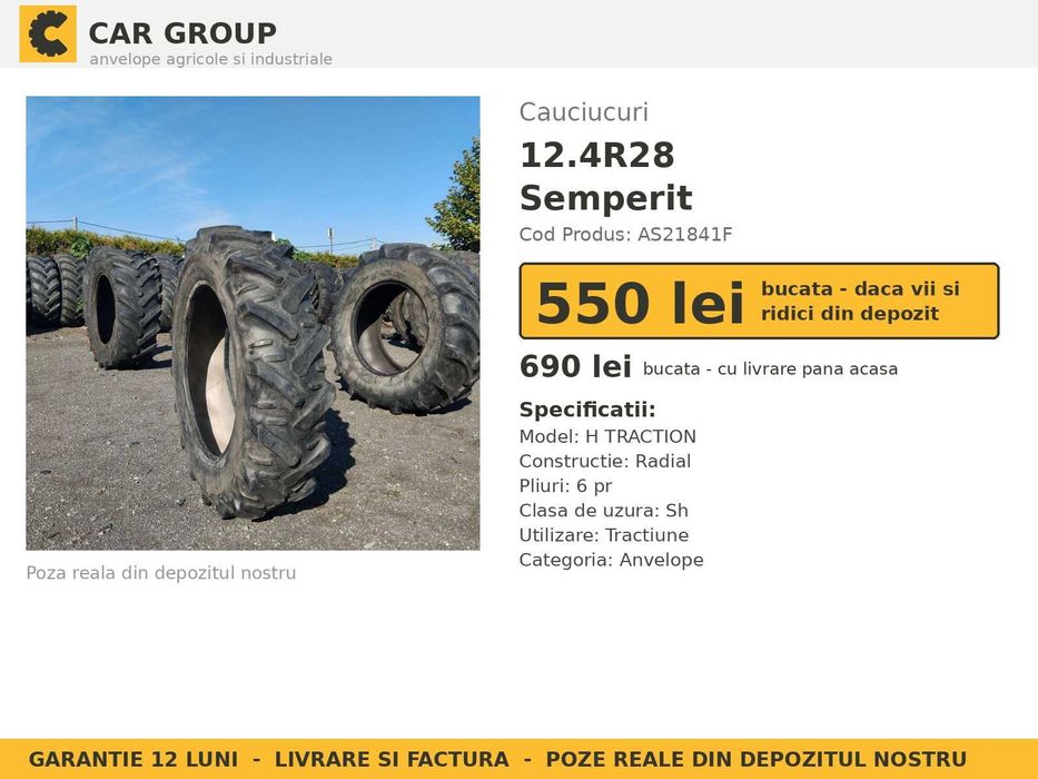 Anvelope Cauciucuri 12.4R28 12.4 R28 320/85R28 12.4-28 12428 Semperit Tractor Punte Fata SH Second Hand STOC REAL Oferta Pret Bun Reducere Livrare