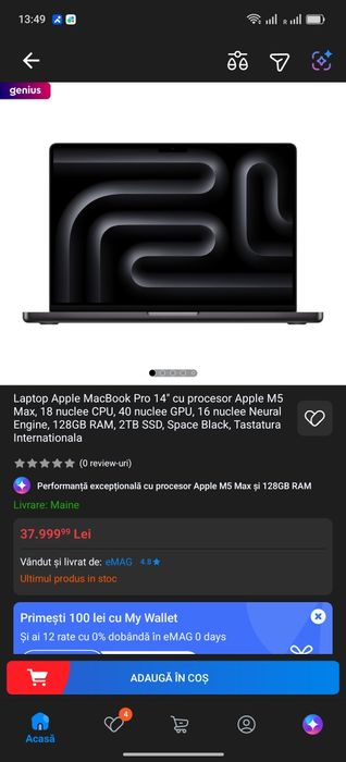 Macbook M5 Max 14' 128Gb RAM 2Tb SSD NOU 18CPU 40GPU