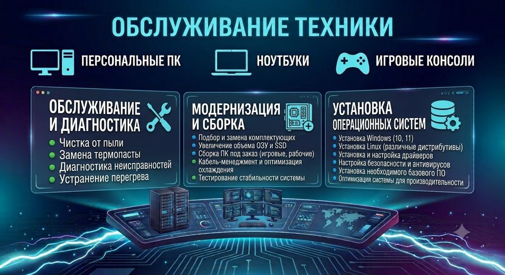 Ремонт компьютеров, ноутбуков и консолей / обслуживание / сборка пк