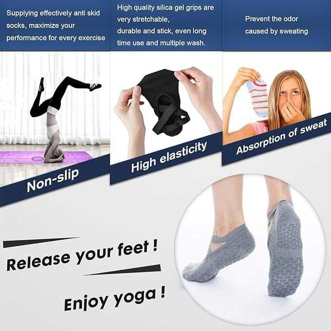 Неплъзгащи чорапи за пилатес, йога, фитнес, балет, танци - дишащи
