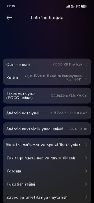 Poco x8 pro max 12/256 qora