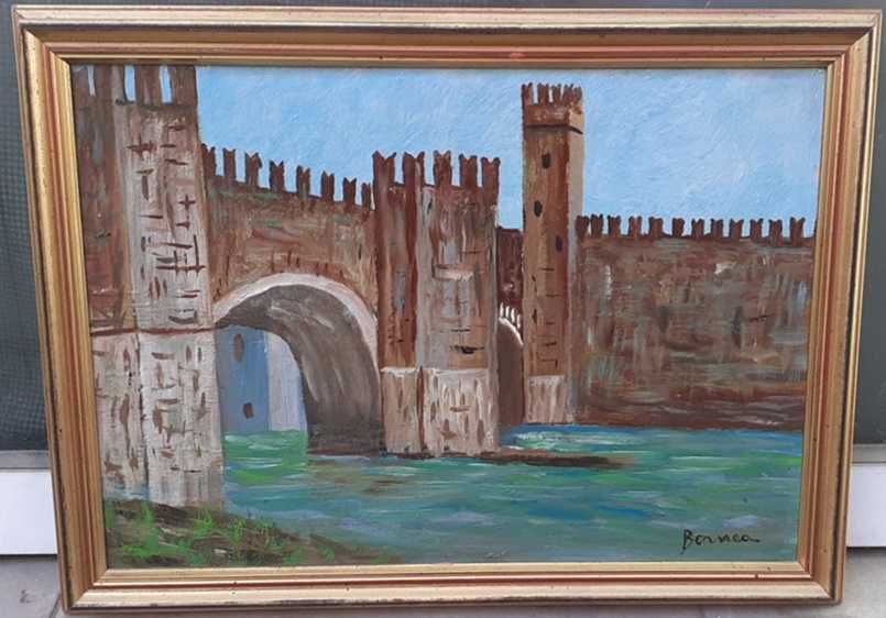 Tablou vechi - fortareata peste ape - semnat Bernea