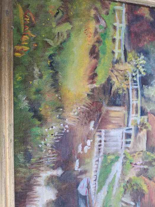 tablou romanesc pictura pe panza 53/43 cm semnat datat 1980