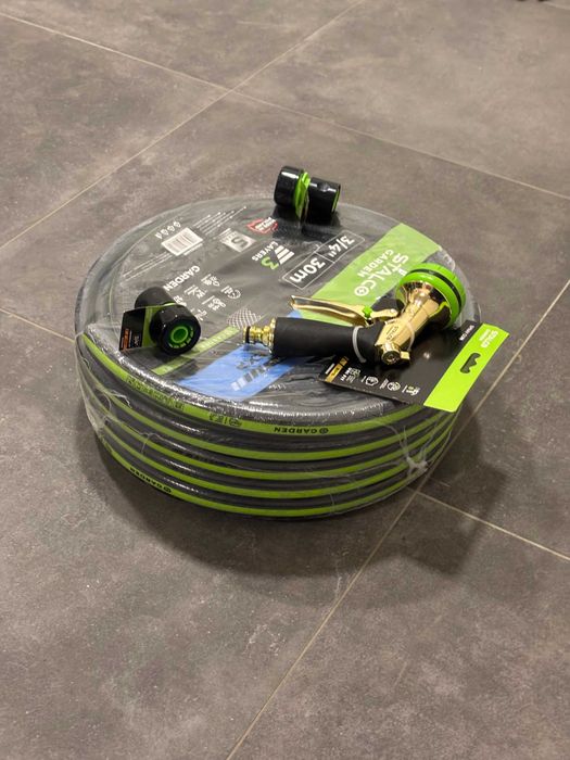Set Complet Furtun Grădină 3/4" 30m STALCO GARDEN + Pistol Alamă 8 Funcții