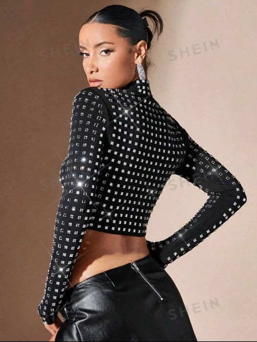 Дамска ефектна блуза с камъни