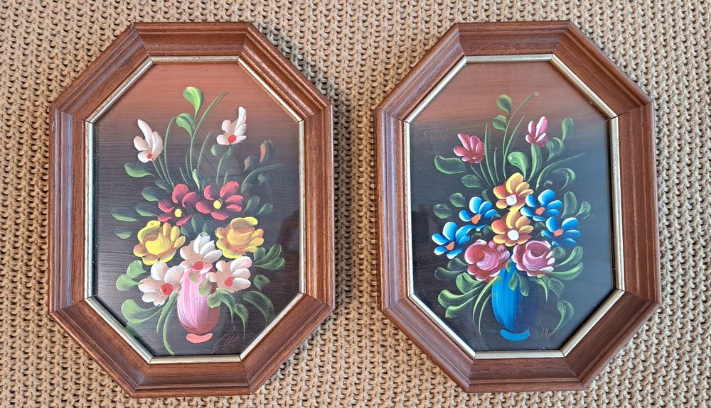 Set 2× tablou vechi cu flori pictura