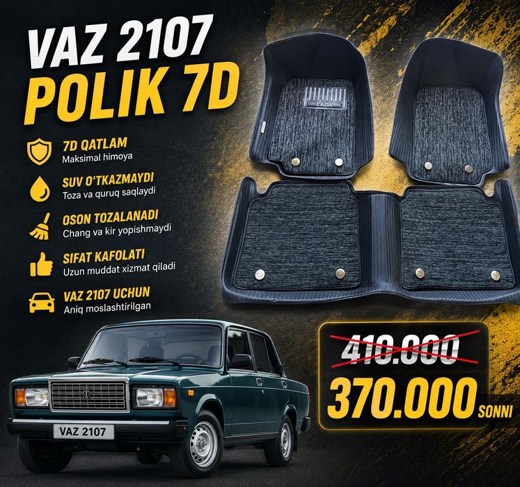 Жигули VAZ 2107 uchun 7D premium polik to‘plami 2 qavatliy Jiguliyga