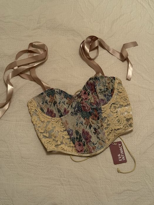 Топ корсет с цветочным принтом и кружевом