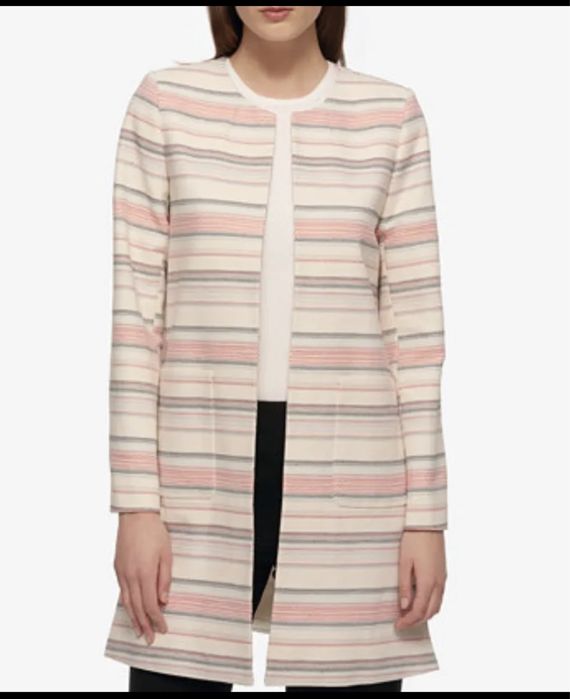 Jacketa lunga Tommy Hilfiger Striped Ivory Multi, marimea XS (US 2)