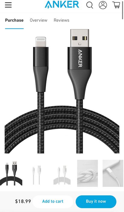 ANKER, Powerline+ II. 1.8метр USB шнур  Lightning для iPad и iPhone