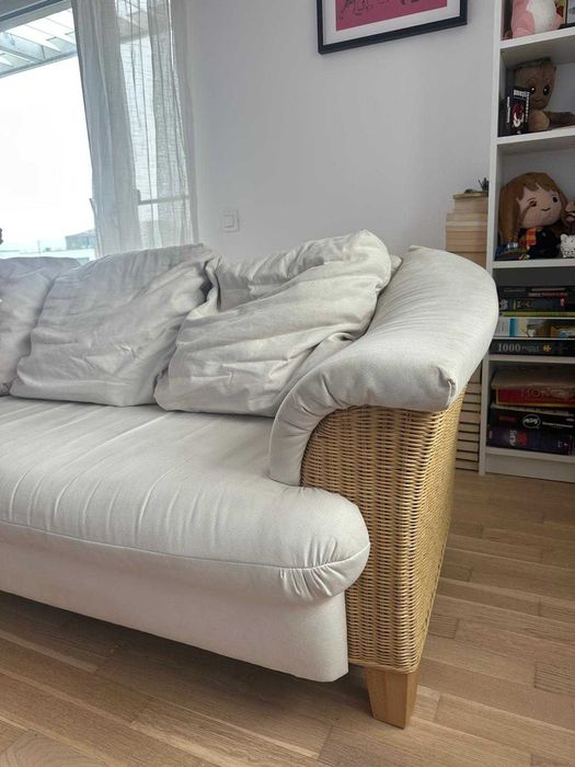 Caneapea si fotoliu cu laterale țesute din ratan natural