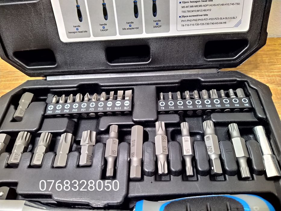 Trusa 34 piese biti clichet cu prindere dubla 1/4 biti si 3/8 tubulare