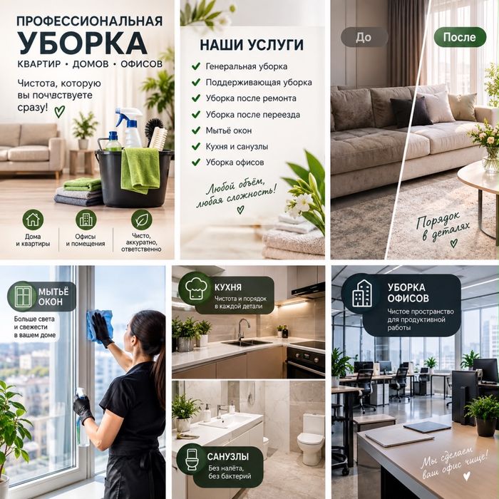 Уборка вкартир, домов , офисов