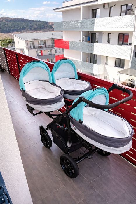 Carucior 3 in 1 pentru tripleti BabyActive Trippy albastru