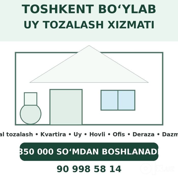 Toshkentda  uy tozalash hizmati -  sifatli va ozoda
