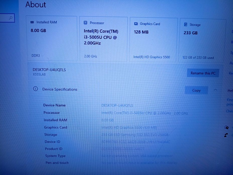 Schimb/Vand Laptop ASUS X554LAB (i3, 8GB, SSD) cu PC Desktop