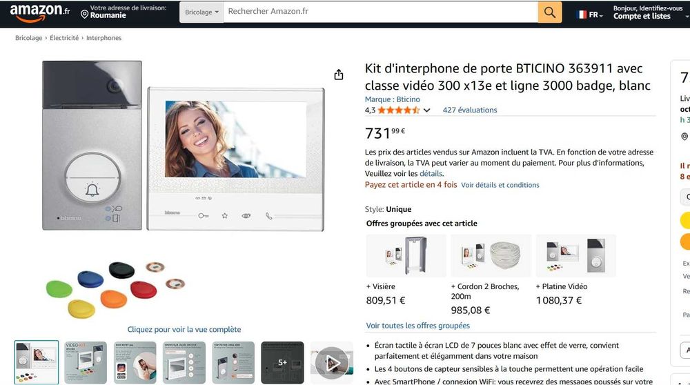 Kit interfon BTICINO 363911, camera video 300 x13e și linie 3000 badge